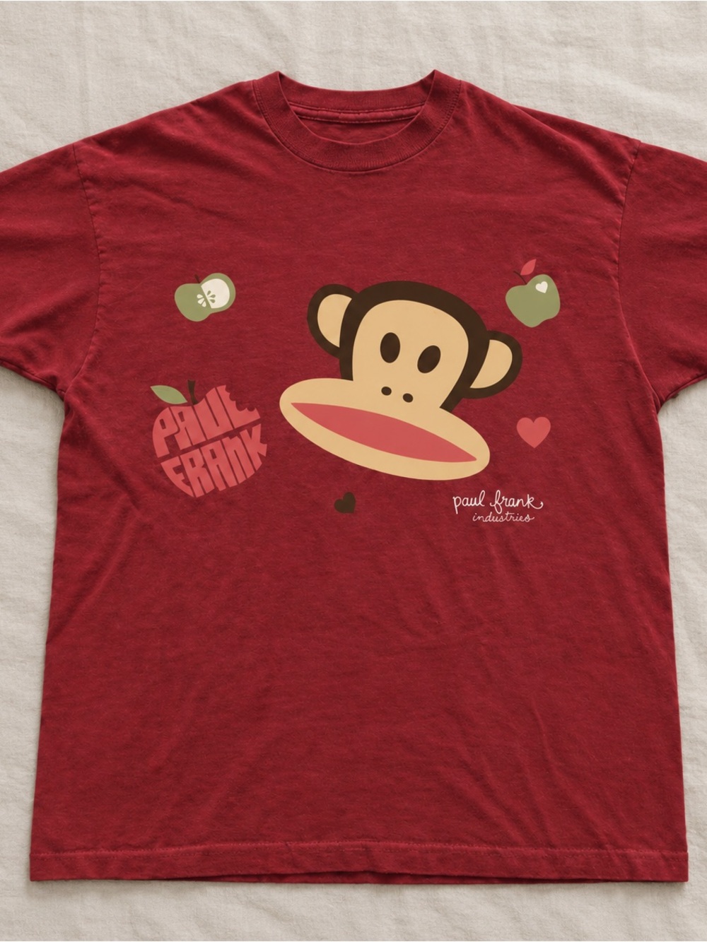 Gildan Red Short Sleeve Tee with Monkey Graphic and Apple Accents